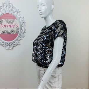 Vintage Toppettes by A.Brod  Black/Silver Sequin Blouse
